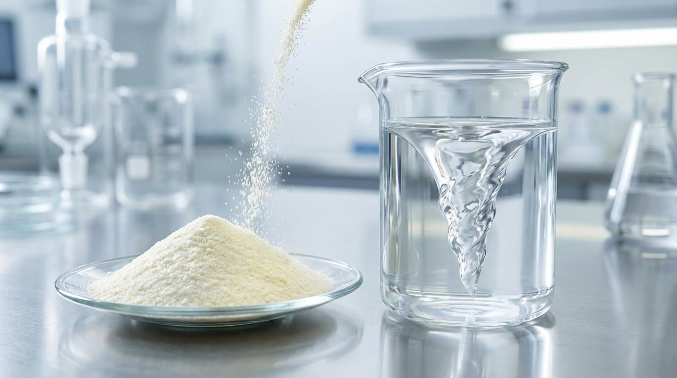 High-tech resistant dextrin powder transforming into clear liquid