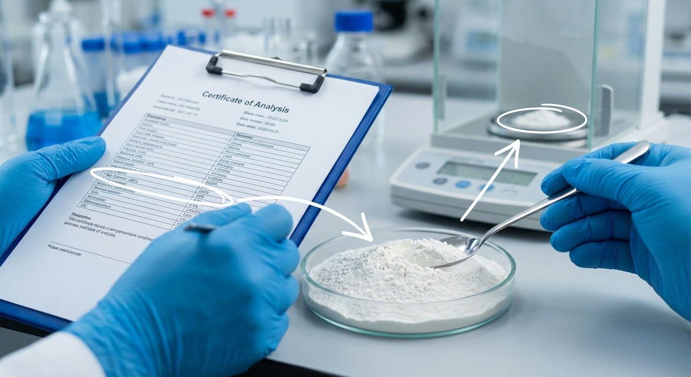 Quality assurance expert auditing a Certificate of Analysis (COA) for excipients