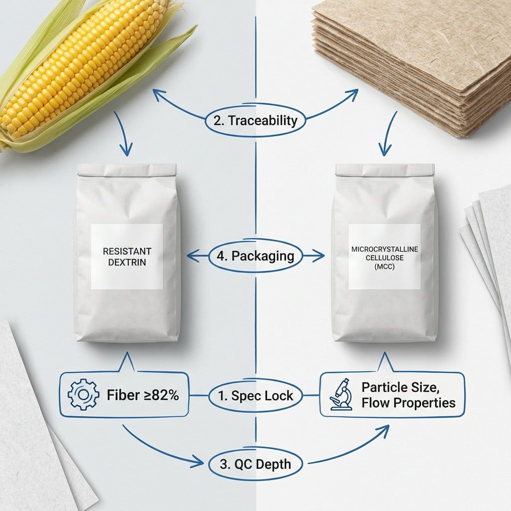 Infographic comparing cost levers for resistant dextrin and MCC procurement