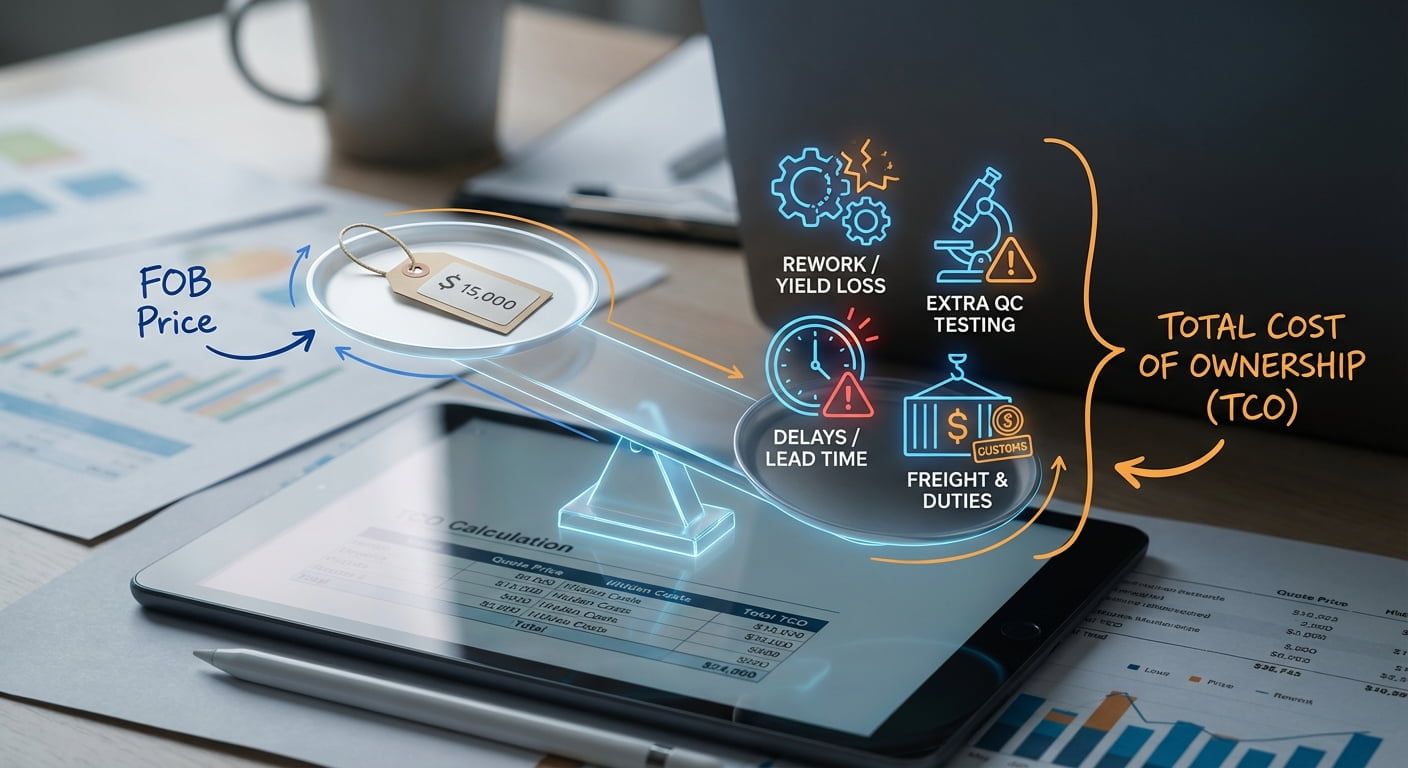 An infographic illustrating the Total Cost of Ownership (TCO) concept for ingredient procurement.