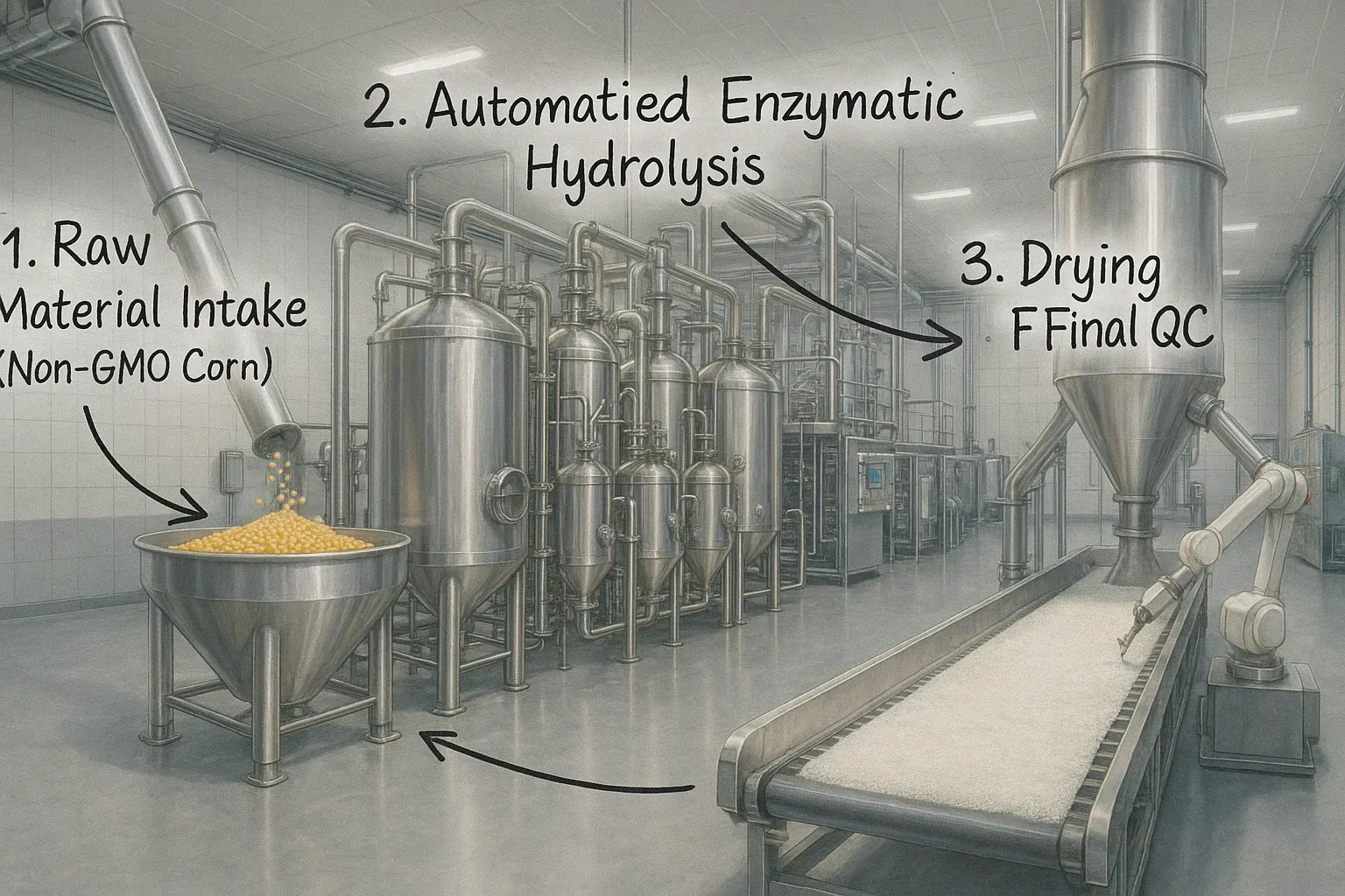Automated production line for resistant dextrin showing GMP standards