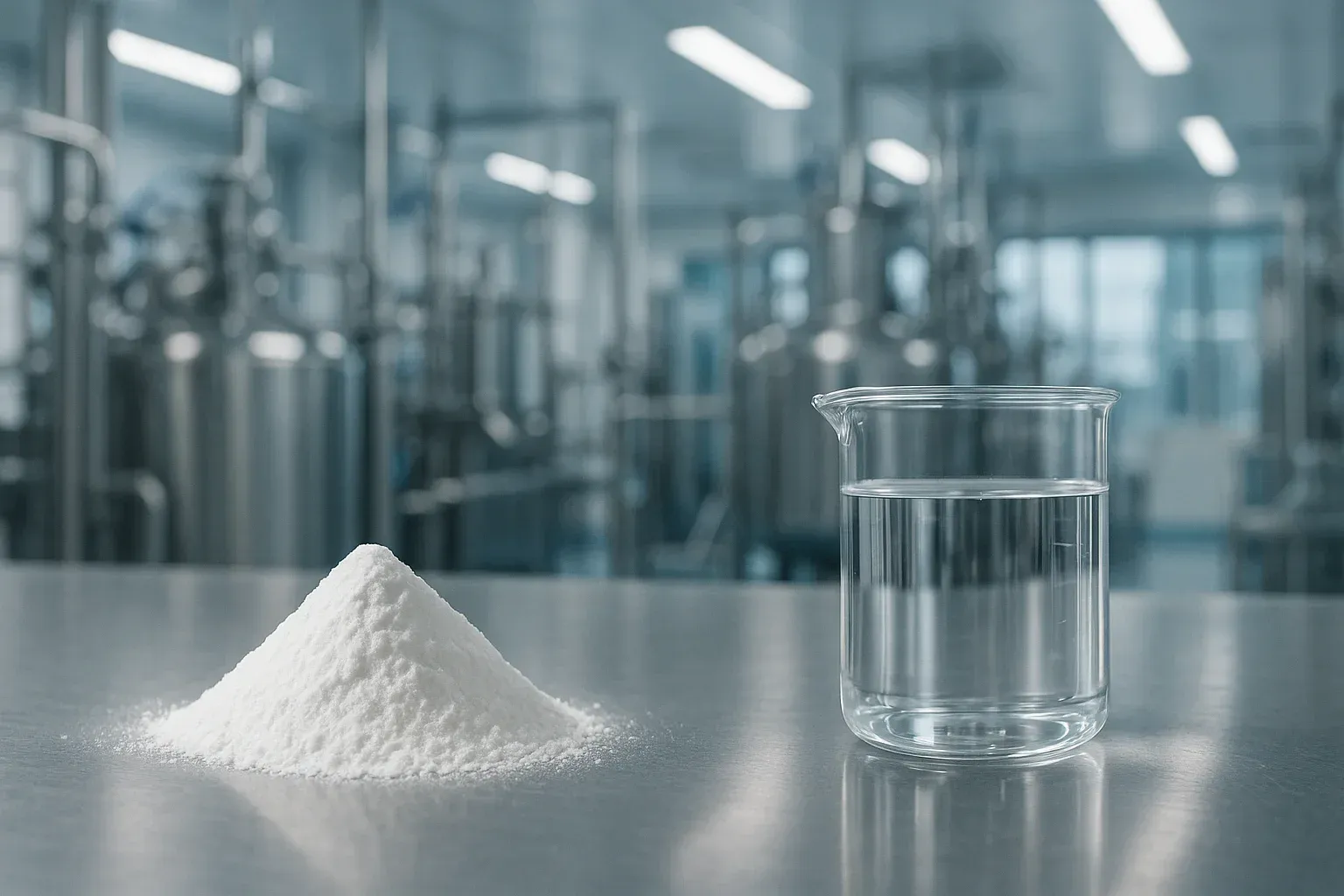 A conceptual image representing the sourcing of Microcrystalline Cellulose and Resistant Dextrin from a modern Chinese manufacturing facility.