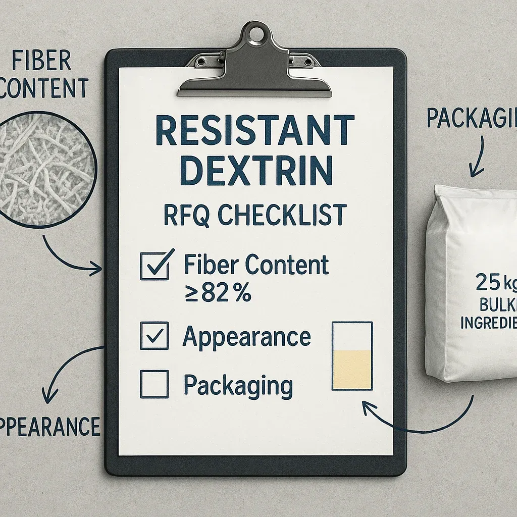 A visual breakdown of a Request for Quotation (RFQ) for resistant dextrin, showing key quality parameters