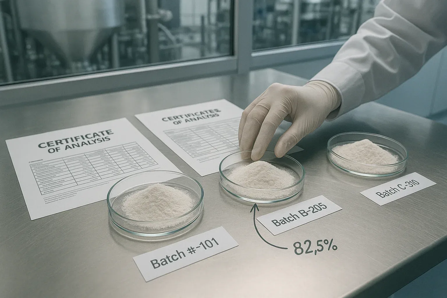 Lab technician verifying batch consistency using COA documents