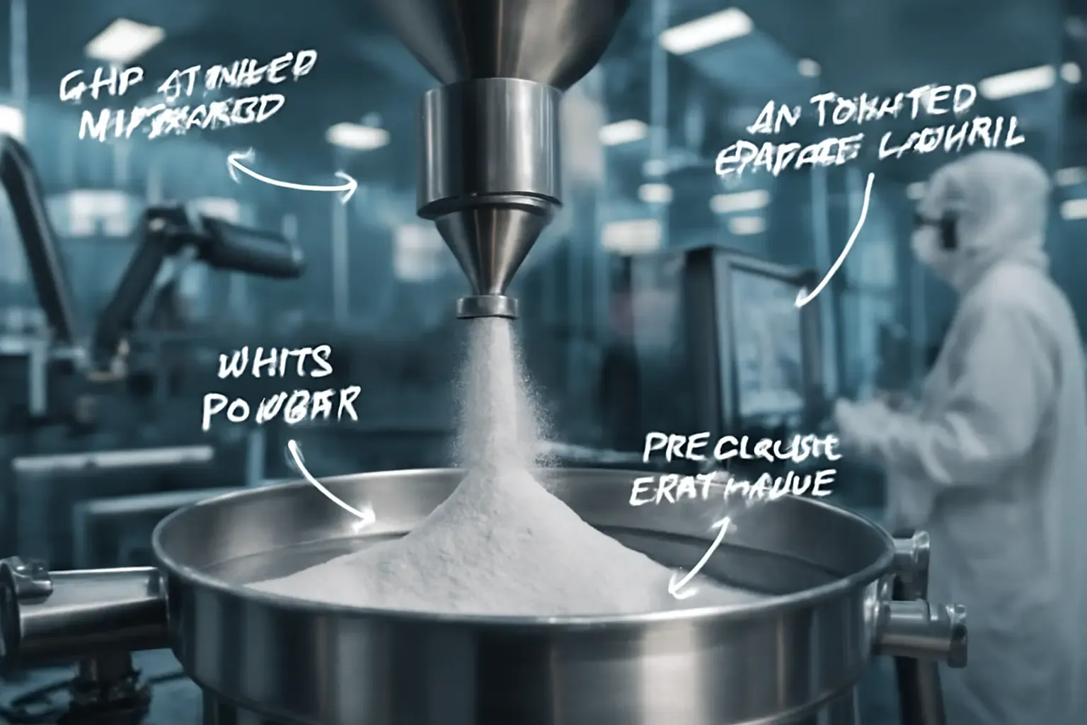 Automated GMP manufacturing line for white powder ingredients
