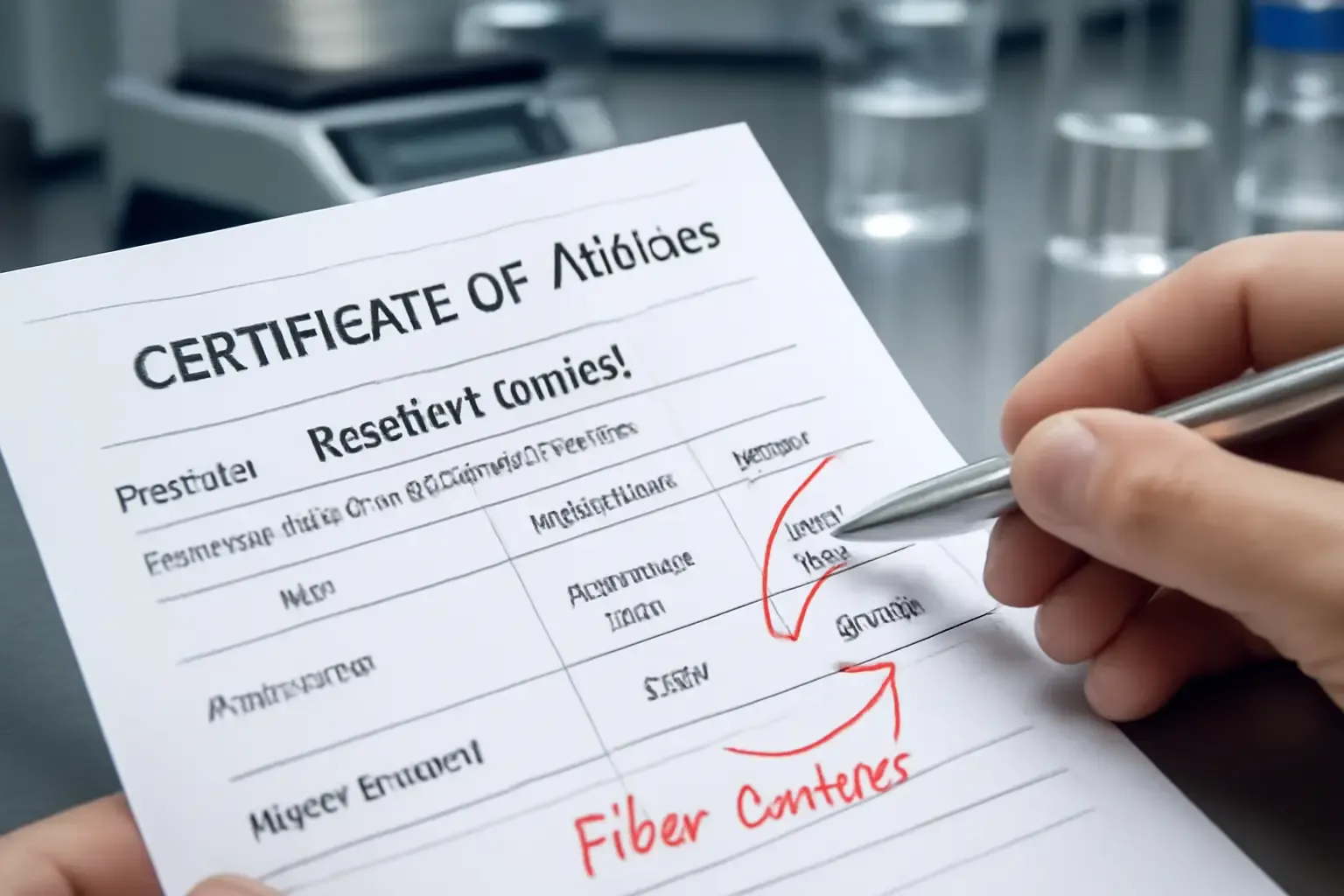 Quality control specialist checking a Certificate of Analysis for resistant dextrin