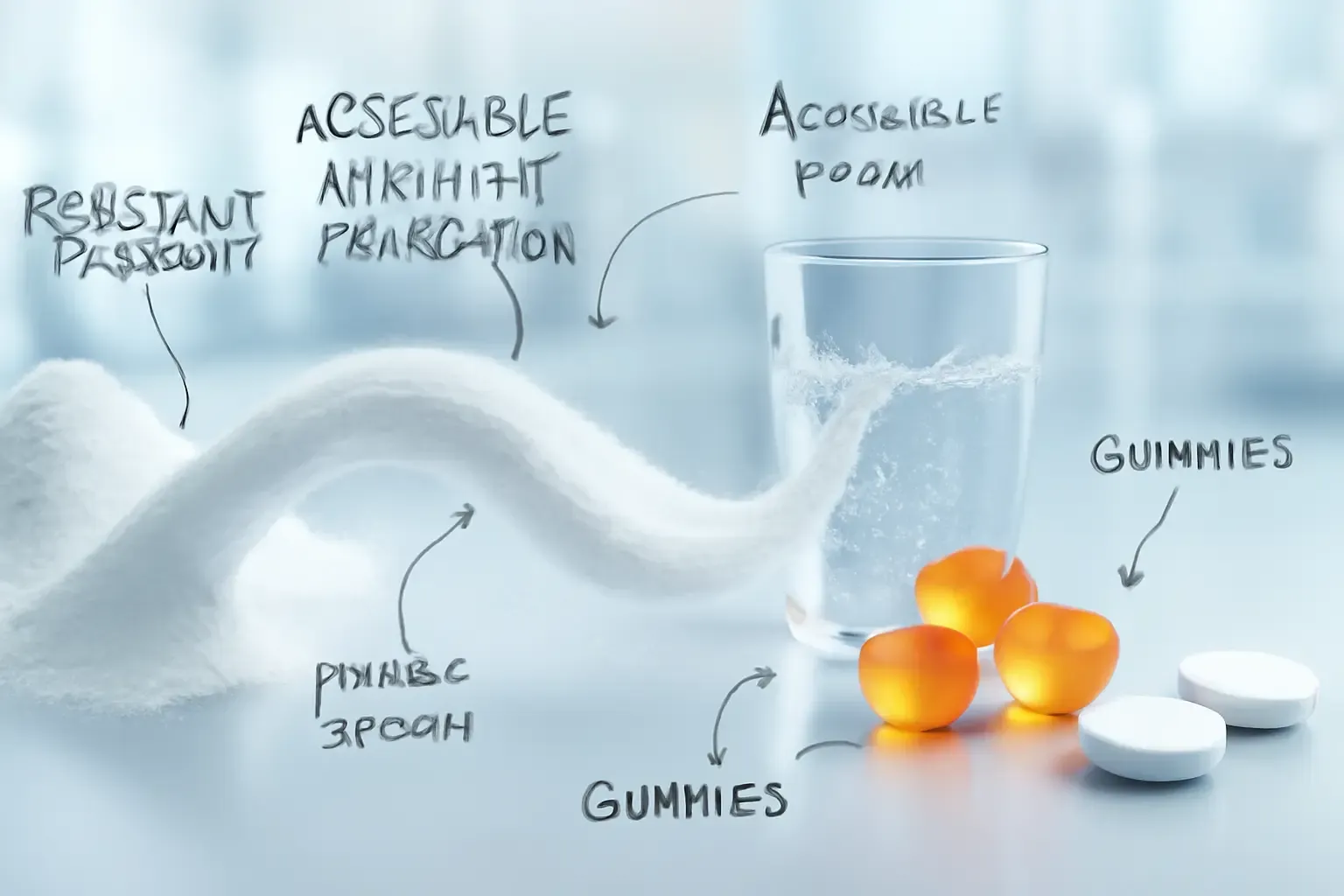 Abstract banner showing the fusion of scientific ingredient powders like resistant dextrin and MCC with appealing food product concepts