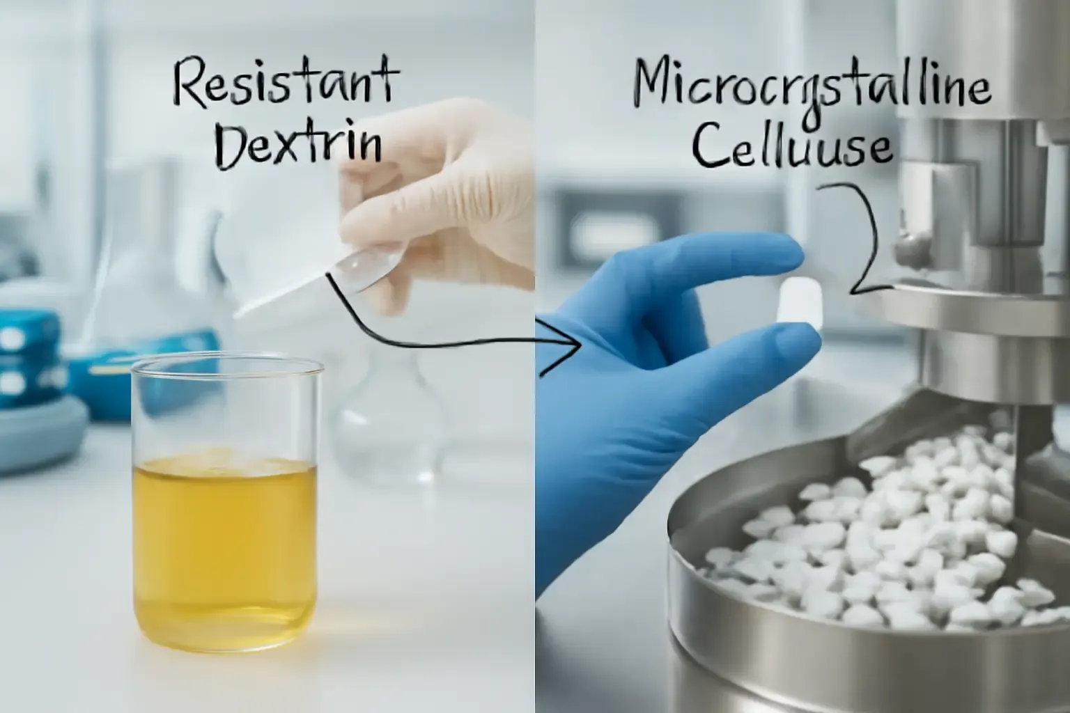 Lab qualification of resistant dextrin for beverages and microcrystalline cellulose for tablets