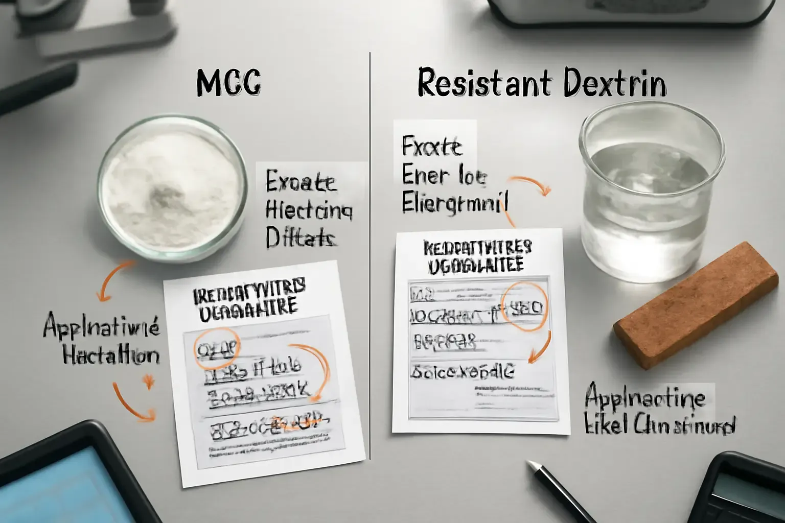 Comparing key quality control specifications for MCC and resistant dextrin