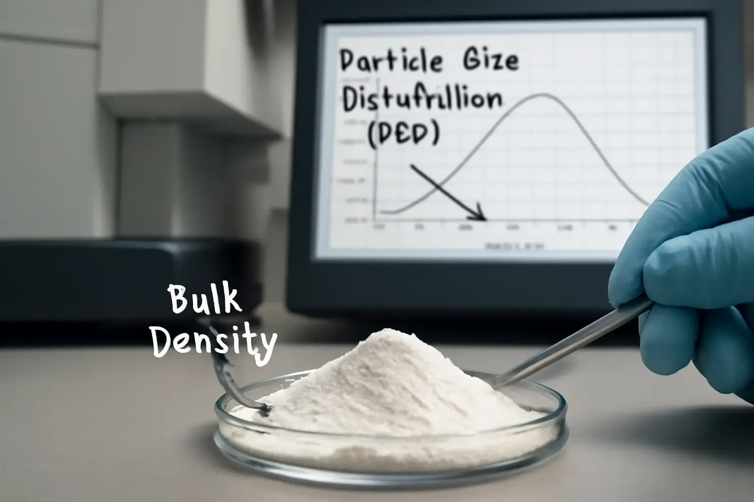 Detailed analysis of microcrystalline cellulose powder in a lab with particle size distribution data