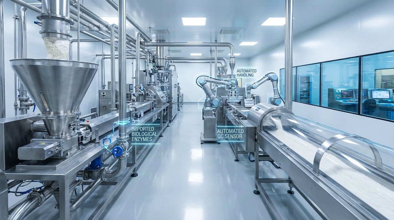Modern automated production line in a Chinese dietary fiber factory